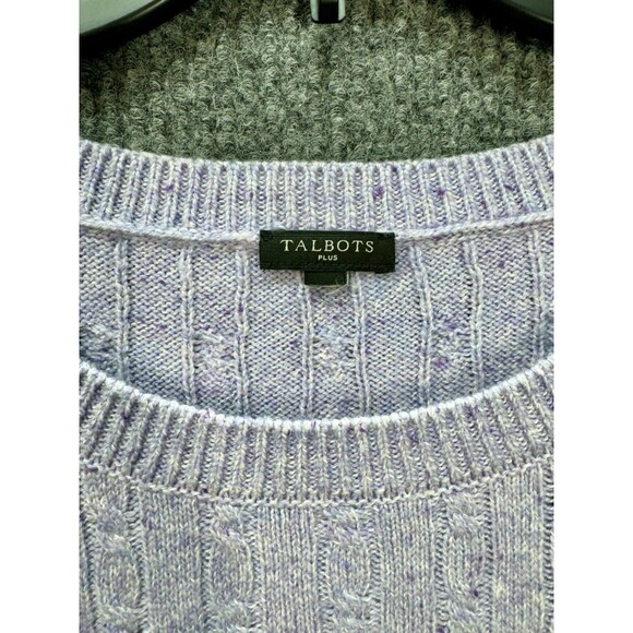 Talbots Cable Knit Tweed Sweater Top Womens 2X Soft Purple Button Cuff Crewneck - Picture 4 of 8